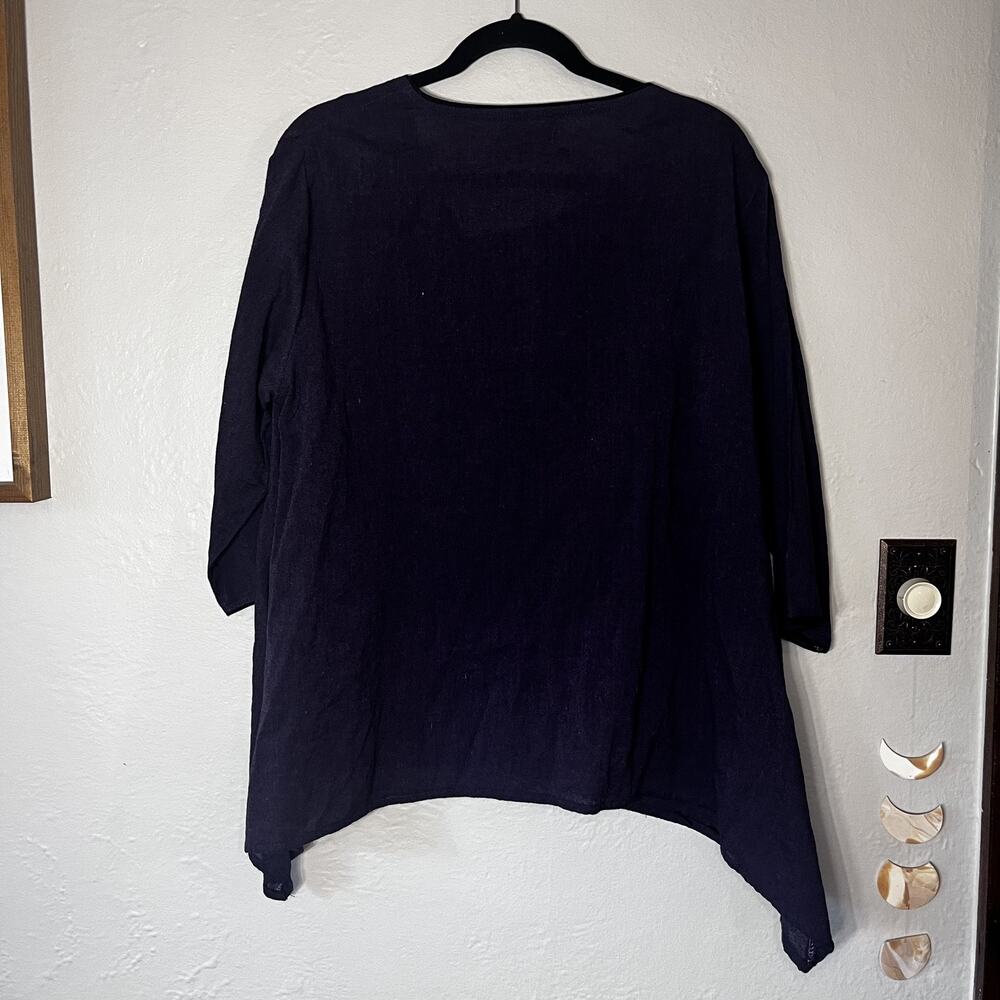 Dragonfly Tunic Top Womens XL Purple Black Asymmetric Hem‎ Lagenlook Artsy - Picture 4 of 7
